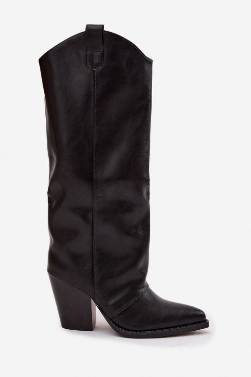 Schwarze lange Cowboy-Stiefel mit Absätzen aus Kunstleder Tai turivine