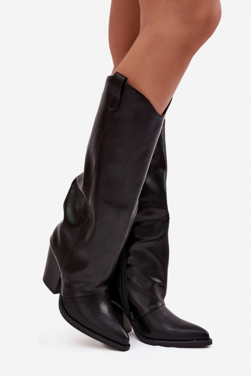 sich Zuarm laufen Stiefel CoZuboy-Stil mit Absätzen aus Öko-Leder schZuarze Farbe Es mussvine