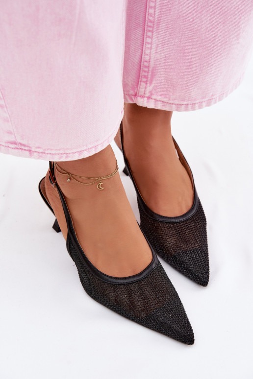 Schwarze Netzsandalen auf einem schmalen Absatz Calora