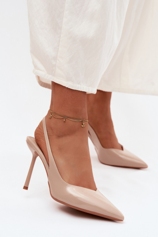 Beige lackierte High-Heels-Sandalen aus Kunstleder Calera