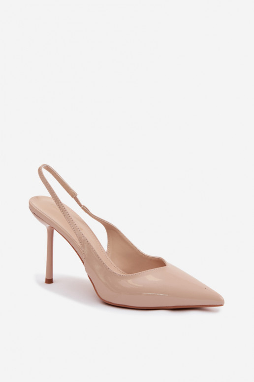 Beige lackierte High-Heels-Sandalen aus Kunstleder Calera