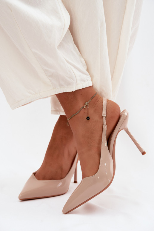 Beige lackierte High-Heels-Sandalen aus Kunstleder Calera