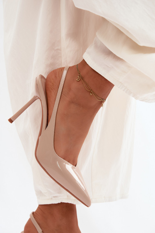 Beige lackierte High-Heels-Sandalen aus Kunstleder Calera