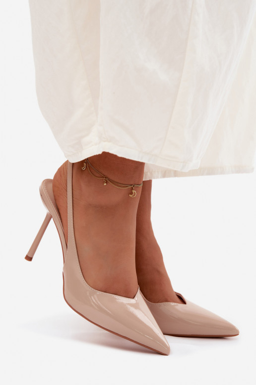 Beige lackierte High-Heels-Sandalen aus Kunstleder Calera