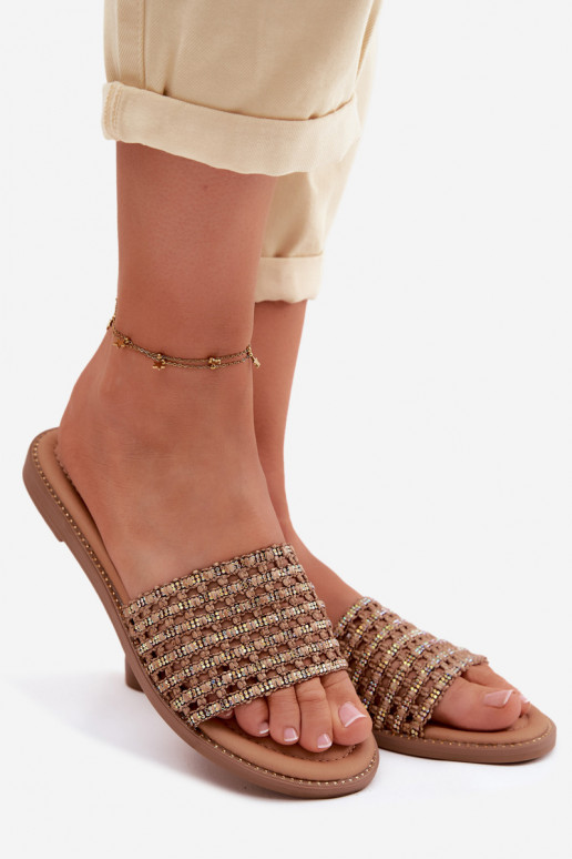 Braune Slipper mit glänzenden Details Fendi