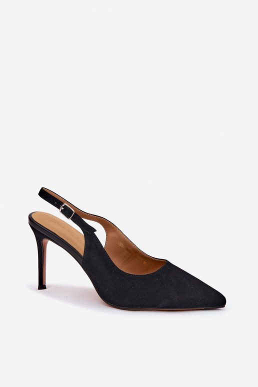 Damen-Sandalen mit dünnen Absätzen aus schwarzem Kunstveloursleder Kandy