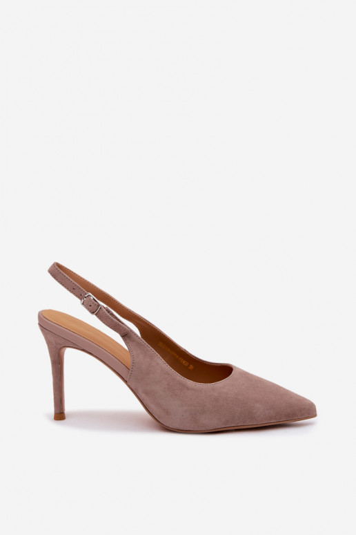 Damen-Sandalen mit dünnen Absätzen aus sandfarbenem Kunstveloursleder Kandy