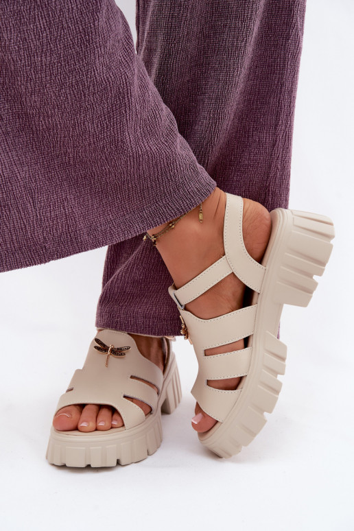 Damen-Platformsandalen mit Schnalle Vinceza 79627, sandfarbe