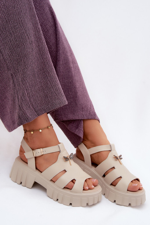 Damen-Platformsandalen mit Schnalle Vinceza 79627, sandfarbe