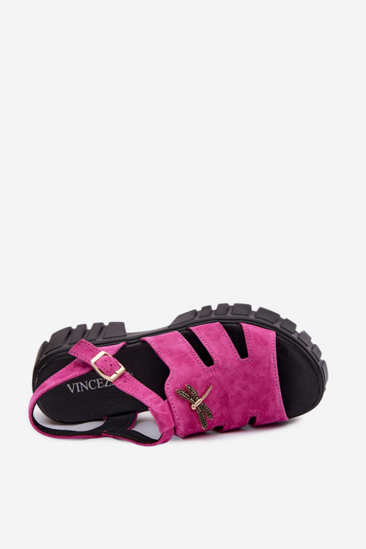Leder-Suede-Damensandalen mit Schnalle Vinceza 79627, schwarze Farbe