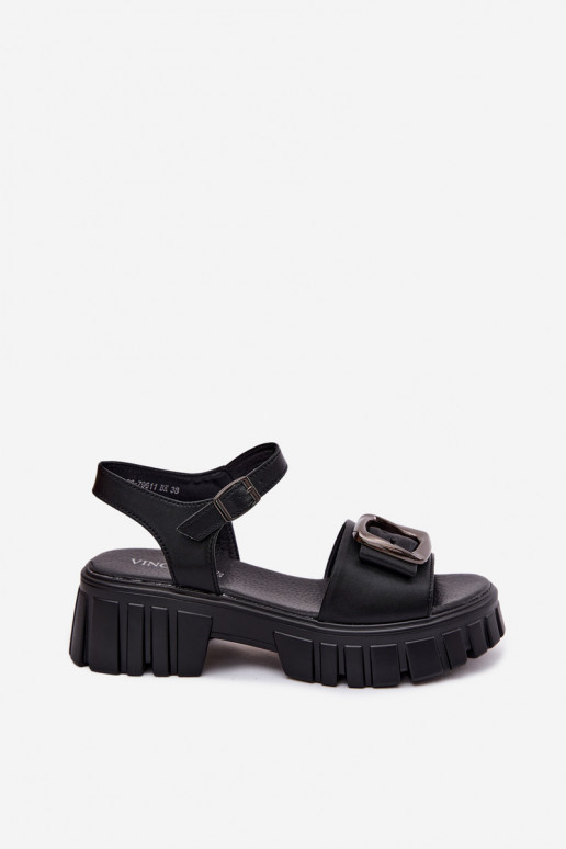 Damen-Platformsandalen mit Schnallen Vinceza 79611, schwarze Farbe