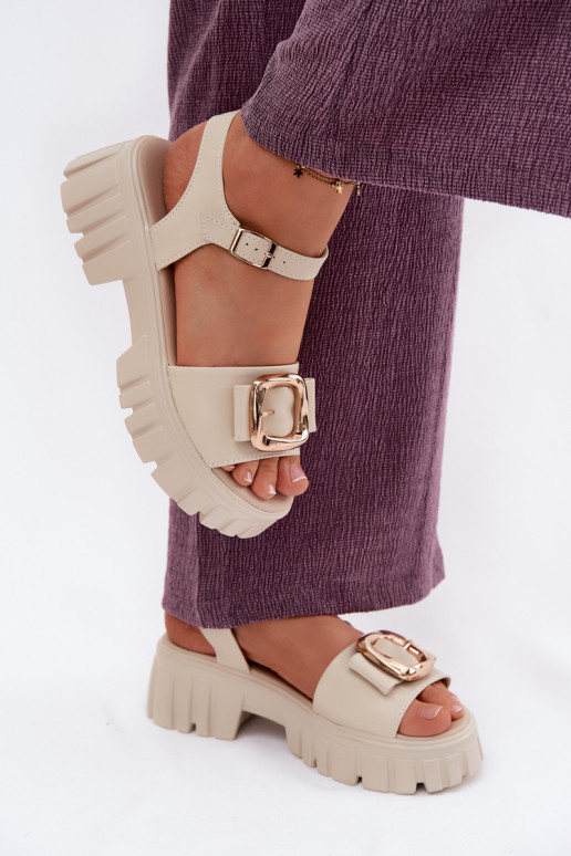 Damen-Platformsandalen mit Schnallen Vinceza 79611, sandfarben