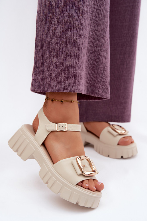 Damen-Platformsandalen mit Schnallen Vinceza 79611, sandfarben