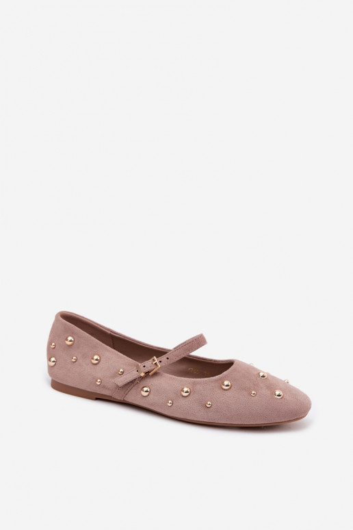 Ballerinas mit Dekoration und Bändern in Sandfarbe Cuddly