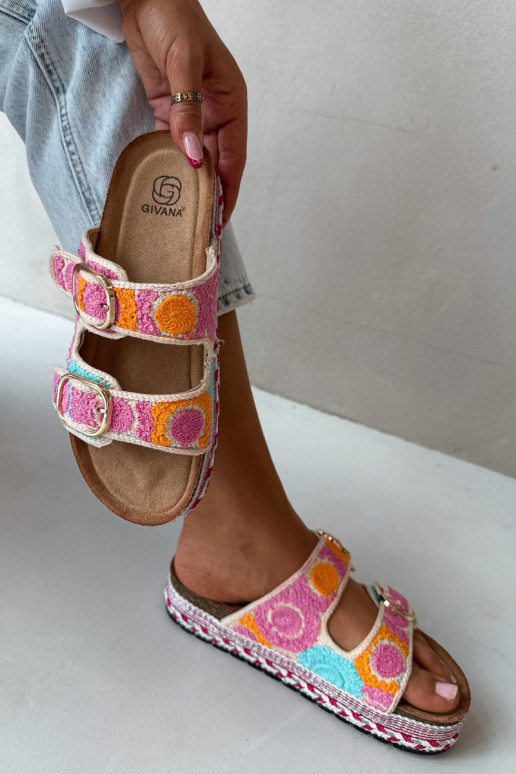 Glimma gehäkelte Slipper mit Plattform und Schnallen in Rosa