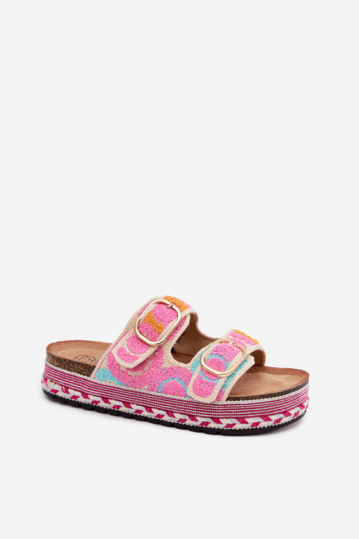 Glimma gehäkelte Slipper mit Plattform und Schnallen in Rosa