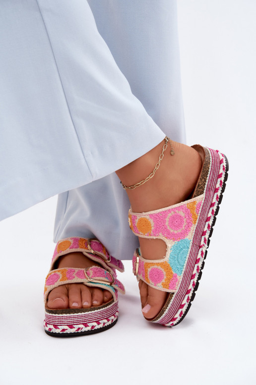 Glimma gehäkelte Slipper mit Plattform und Schnallen in Rosa