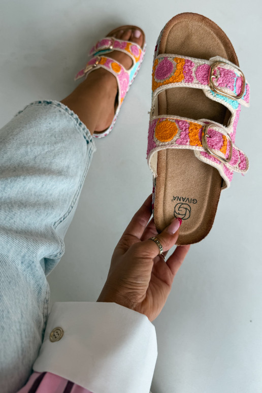 Glimma gehäkelte Slipper mit Plattform und Schnallen in Rosa
