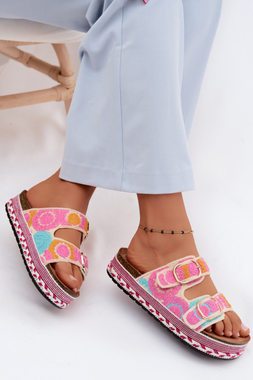 Glimma gehäkelte Slipper mit Plattform und Schnallen in Rosa