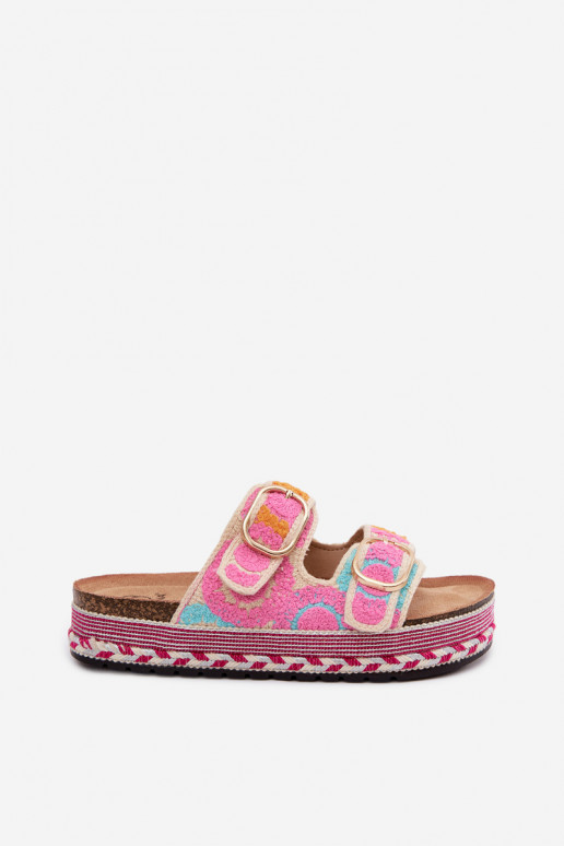 Glimma gehäkelte Slipper mit Plattform und Schnallen in Rosa