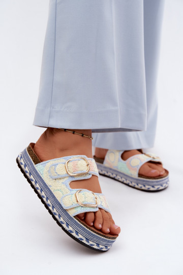 Glimma gehäkelte Slipper mit Plattform und Schnallen in Blau