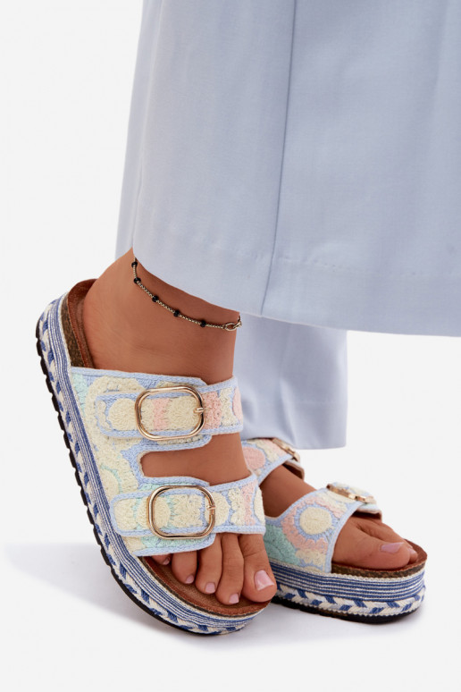 Glimma gehäkelte Slipper mit Plattform und Schnallen in Blau