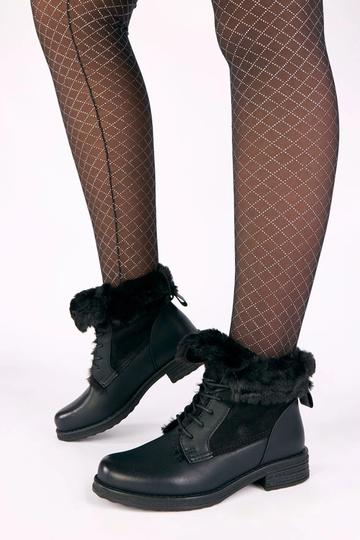 Schwarze Stiefeletten mit Schnürsenkeln und Fell Joyca 2