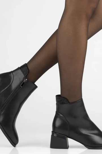 Schwarze Stiefeletten auf Absatz aus natürlichem Leder mit Strass Jean 2