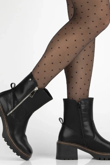 Schwarze Stiefeletten aus natürlichem Leder auf Absatz Brenda 2