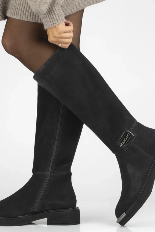 Graphitfarbene Overknee-Stiefel aus natürlichem Wildleder mit dekorativer Spitze Charlie