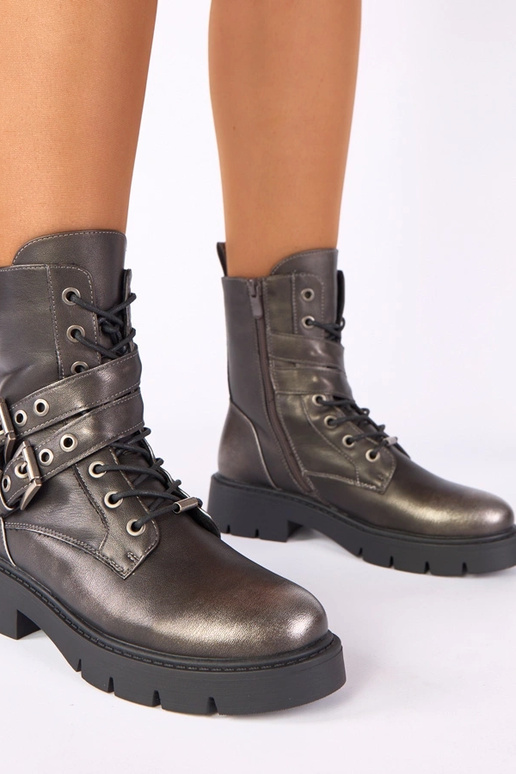 Metallic Stiefeletten auf Plattform mit dekorativen Schnallen Ruthy