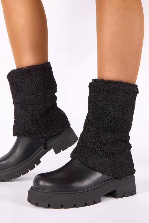 Schwarze Stiefeletten mit umgeschlagenem Stoffschaft Darlene