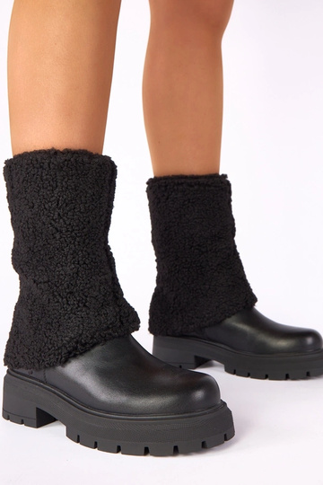 Schwarze Stiefeletten mit umgeschlagenem Stoffschaft Darlene 2