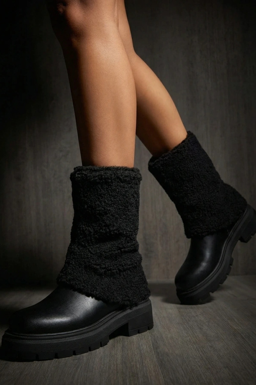 Schwarze Stiefeletten mit umgeschlagenem Stoffschaft Darlene
