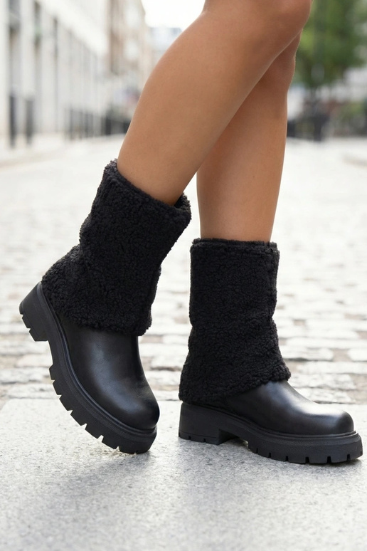 Schwarze Stiefeletten mit umgeschlagenem Stoffschaft Darlene