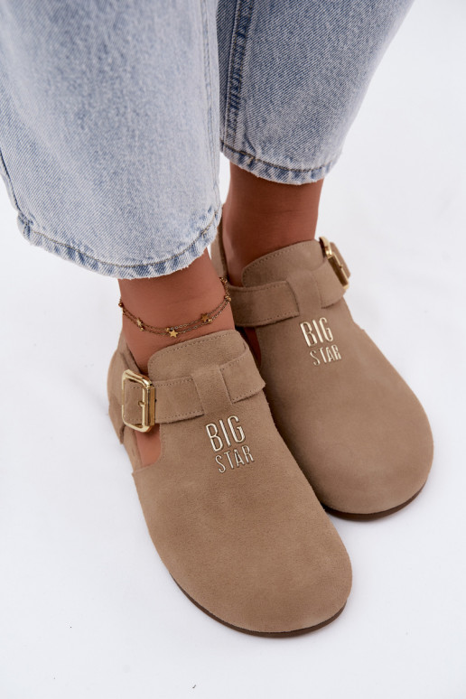 Damen-Sandalen aus natürlichem Wildleder Big Star TT274542 beige