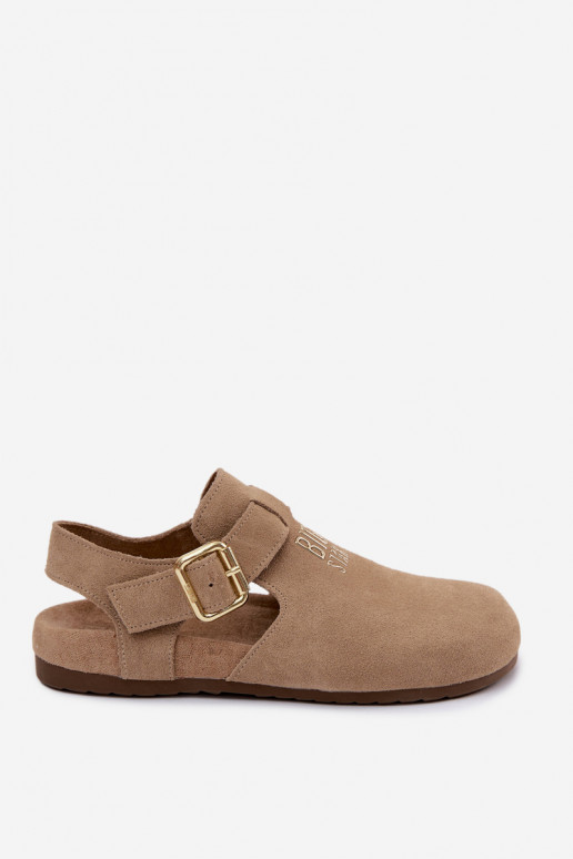 Damen-Sandalen aus natürlichem Wildleder Big Star TT274542 beige