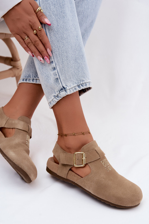 Damen-Sandalen aus natürlichem Wildleder Big Star TT274542 beige