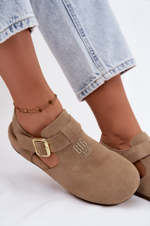 Damen-Sandalen aus natürlichem Wildleder Big Star TT274542 beige