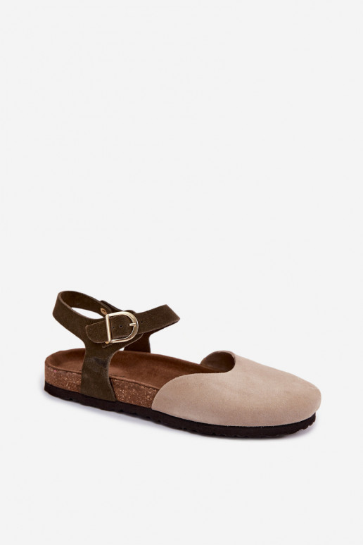 Damen Sandalen aus Kunstveloursleder mit geschlossener Spitze sandfarbe