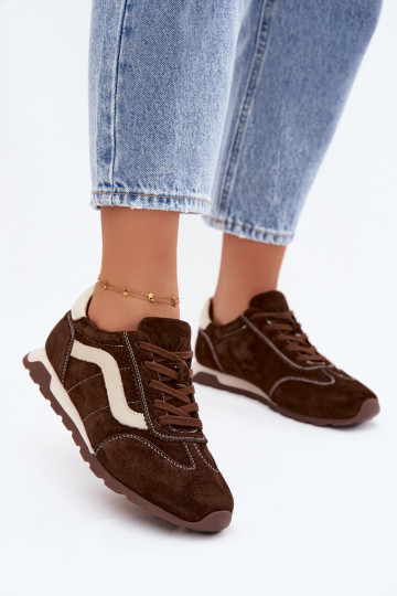 Herren-Sneaker mit Plattform aus Kunstveloursleder schokoladenfarbe 2