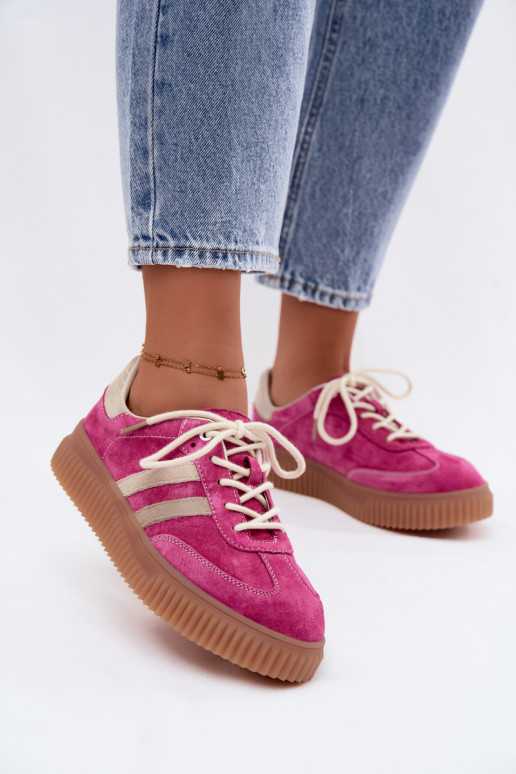 Herren-Sneaker mit Plattform aus Kunstveloursleder rosa-sandfarbe
