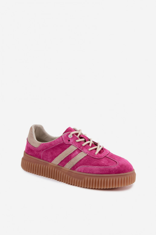 Herren-Sneaker mit Plattform aus Kunstveloursleder rosa-sandfarbe