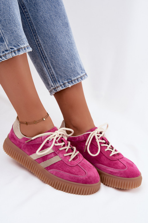 Herren-Sneaker mit Plattform aus Kunstveloursleder rosa-sandfarbe