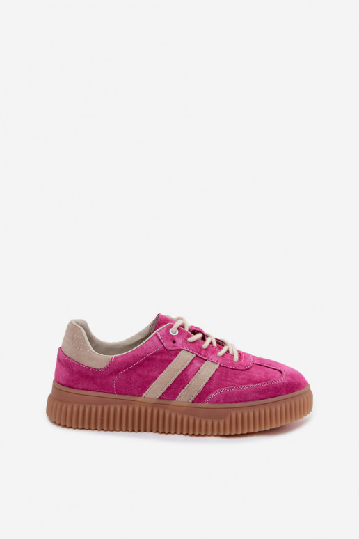 Herren-Sneaker mit Plattform aus Kunstveloursleder rosa-sandfarbe