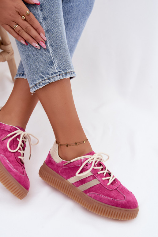 Herren-Sneaker mit Plattform aus Kunstveloursleder rosa-sandfarbe