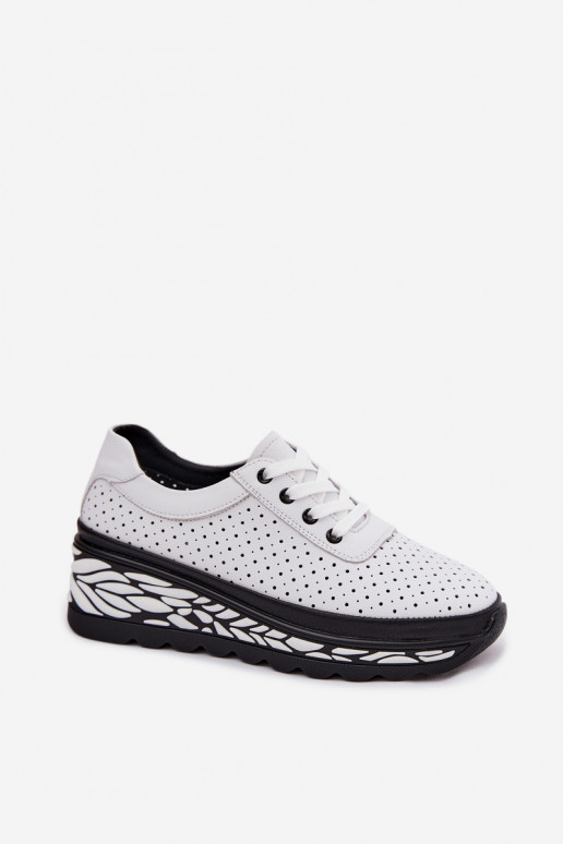 Weiße Damenschuhe mit Ausschnitten und Plattform Morra