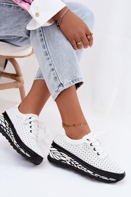 Weiße Damenschuhe mit Ausschnitten und Plattform Morra
