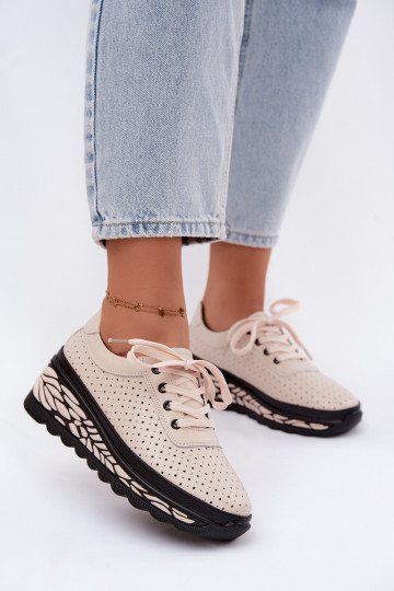 Sandfarbene Damenschuhe mit Ausschnitten und Plattform Morra 2