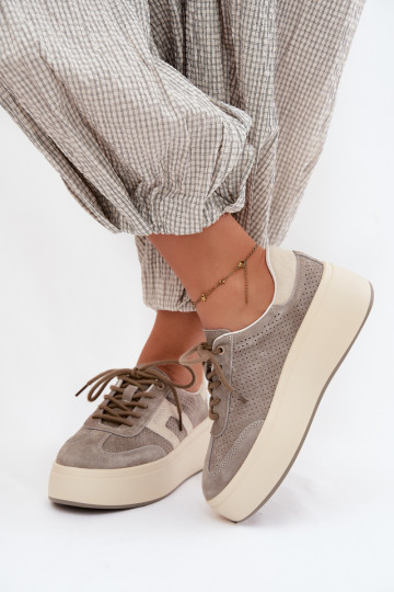 Graue Damensneaker mit Plattform und Perforation Umbry